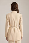 Bej Kemer Aksesuarlı Hakim Yaka Ceket - 6
