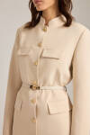 Bej Kemer Aksesuarlı Hakim Yaka Ceket - 5