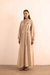 Bej Kemeri Düğme Detaylı Tencel Cotton Elbise 