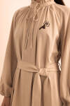 Bej Kemeri Düğme Detaylı Tencel Cotton Elbise - 5