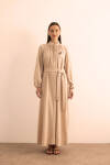 Bej Kemeri Düğme Detaylı Tencel Cotton Elbise - 3