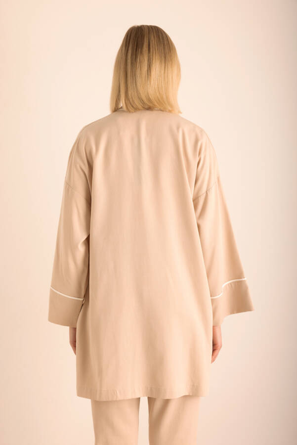 Bej Kemeri Düğme Detaylı Tencel Cotton Kap - 7