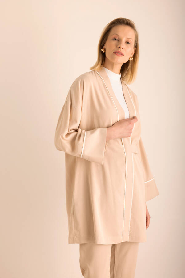 Bej Kemeri Düğme Detaylı Tencel Cotton Kap - 3