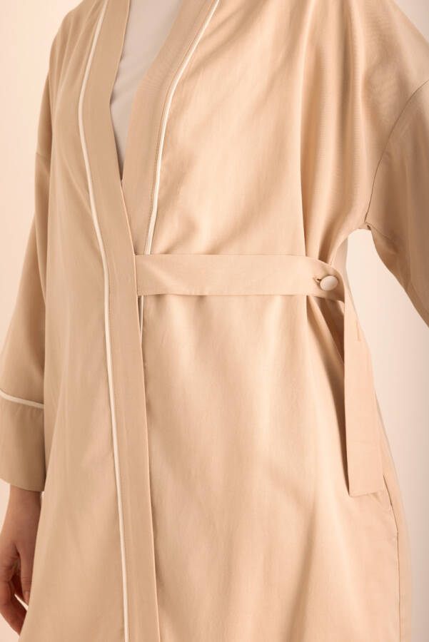 Bej Kemeri Düğme Detaylı Tencel Cotton Kap - 4