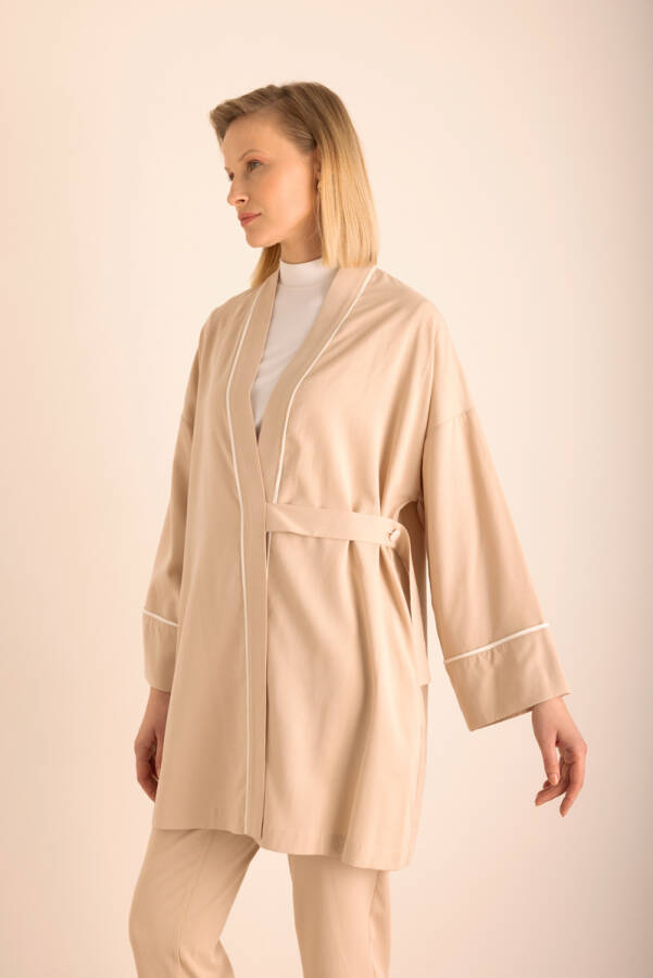 Bej Kemeri Düğme Detaylı Tencel Cotton Kap - 6