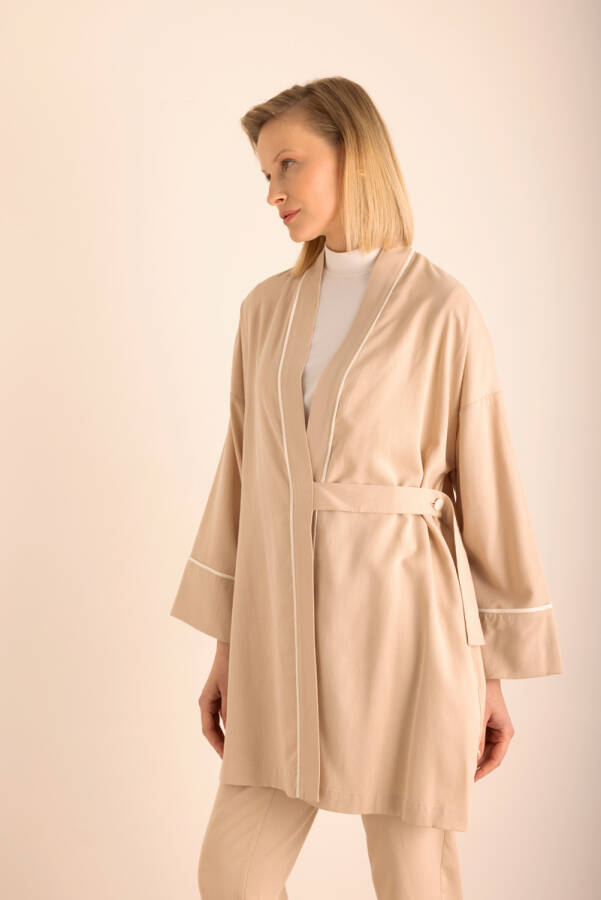 Bej Kemeri Düğme Detaylı Tencel Cotton Kap - 5