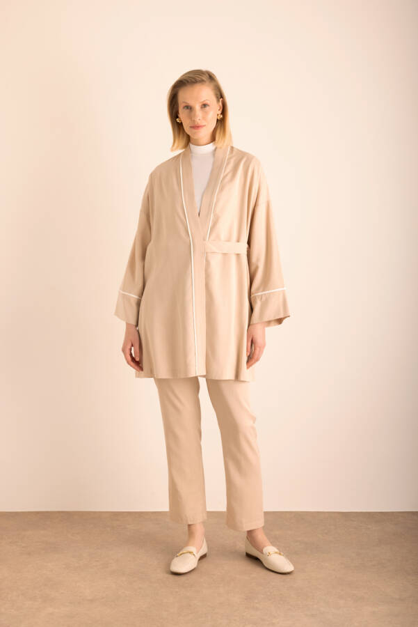 Bej Kemeri Düğme Detaylı Tencel Cotton Kap - 1