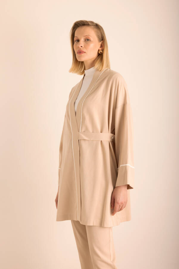 Bej Kemeri Düğme Detaylı Tencel Cotton Kap - 2