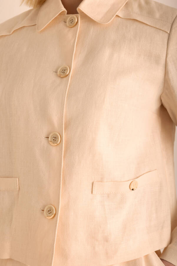 Bej Keten Kısa Ceket - 4