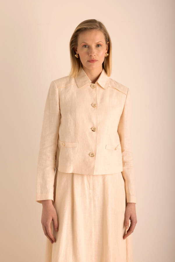 Bej Keten Kısa Ceket - 5