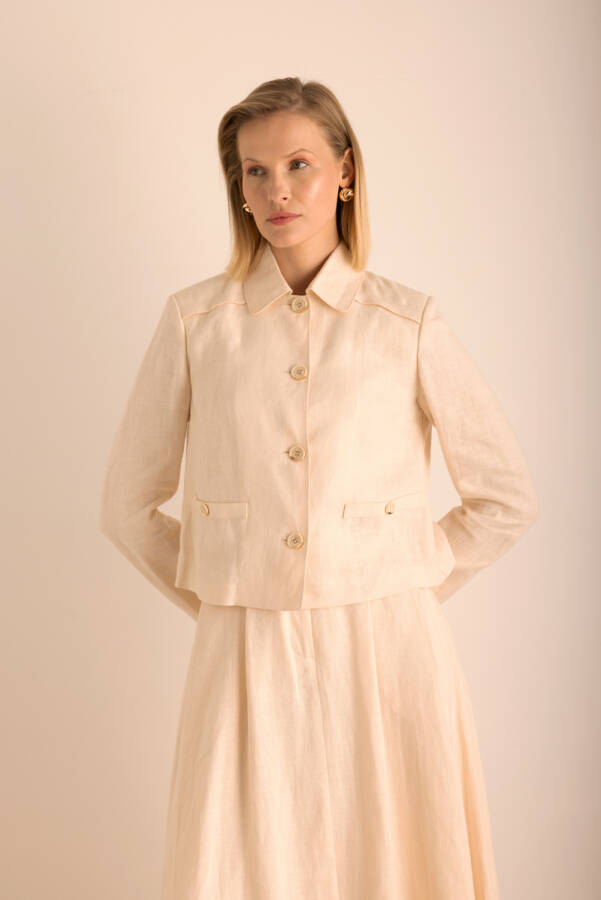 Bej Keten Kısa Ceket - Aker (1)