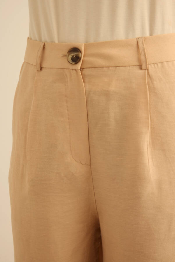 Bej Klasik Tencel Keten Pantolon - 6