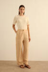 Bej Klasik Tencel Keten Pantolon - 2