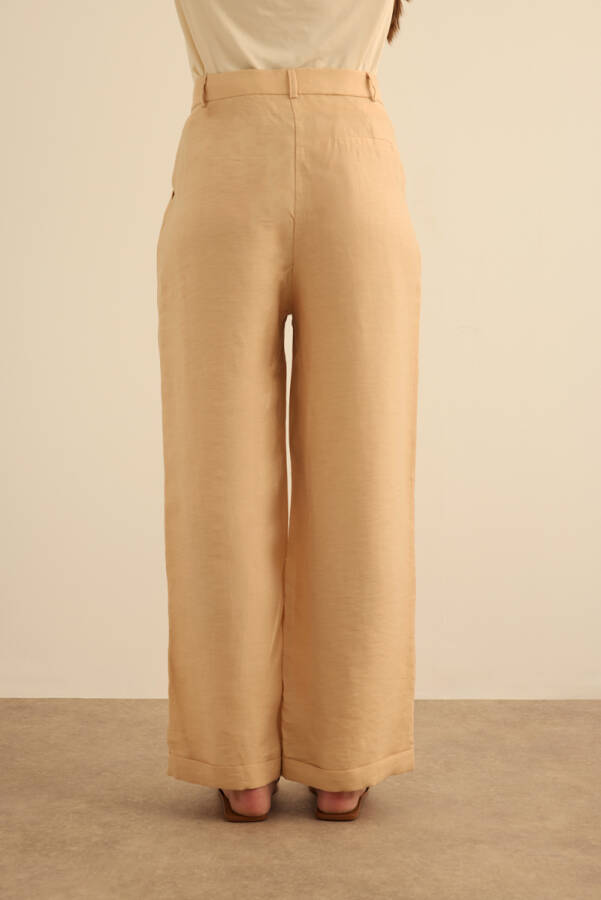 Bej Klasik Tencel Keten Pantolon - 7