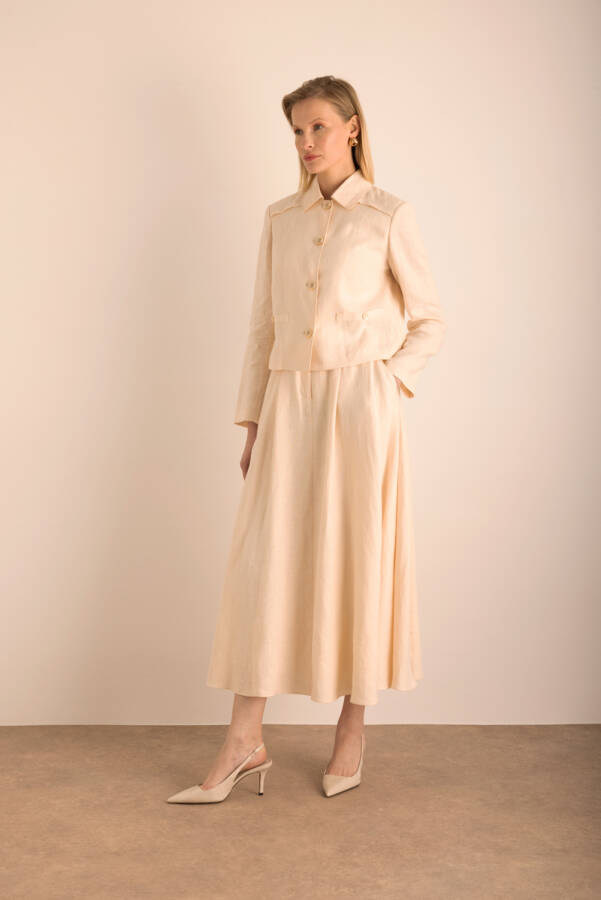 Bej Kloş Keten Etek - Aker