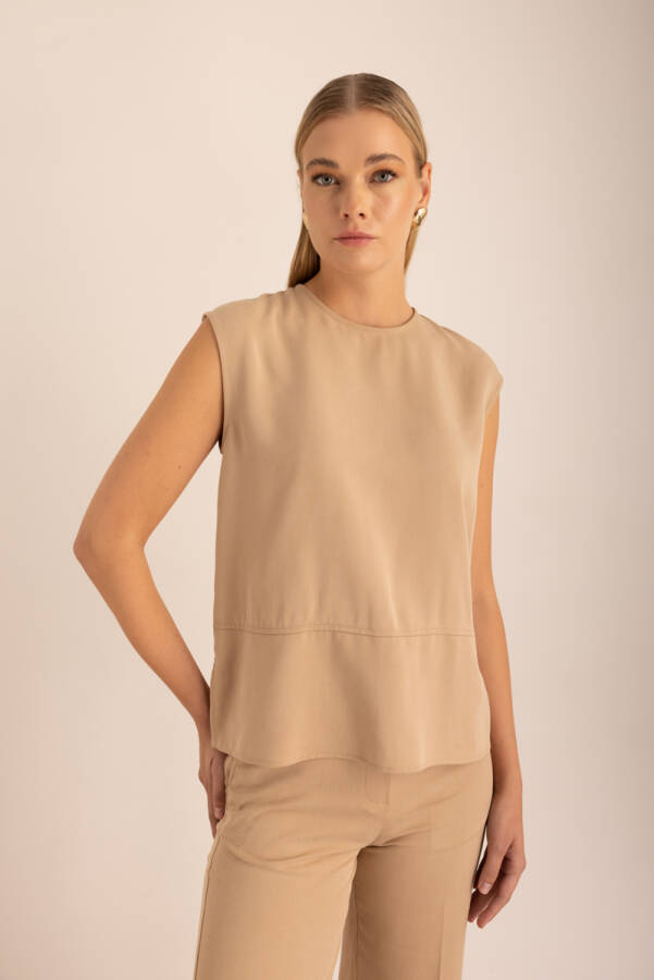 Bej Kolsuz Dokuma Bluz - Aker