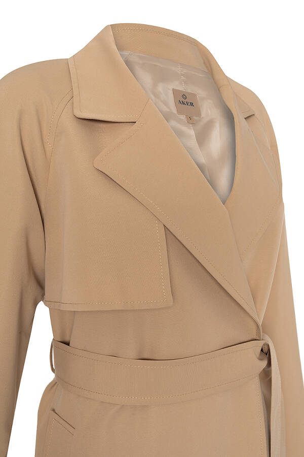 Bej Kruvaze Kapama Uzun Trençkot - Aker (1)