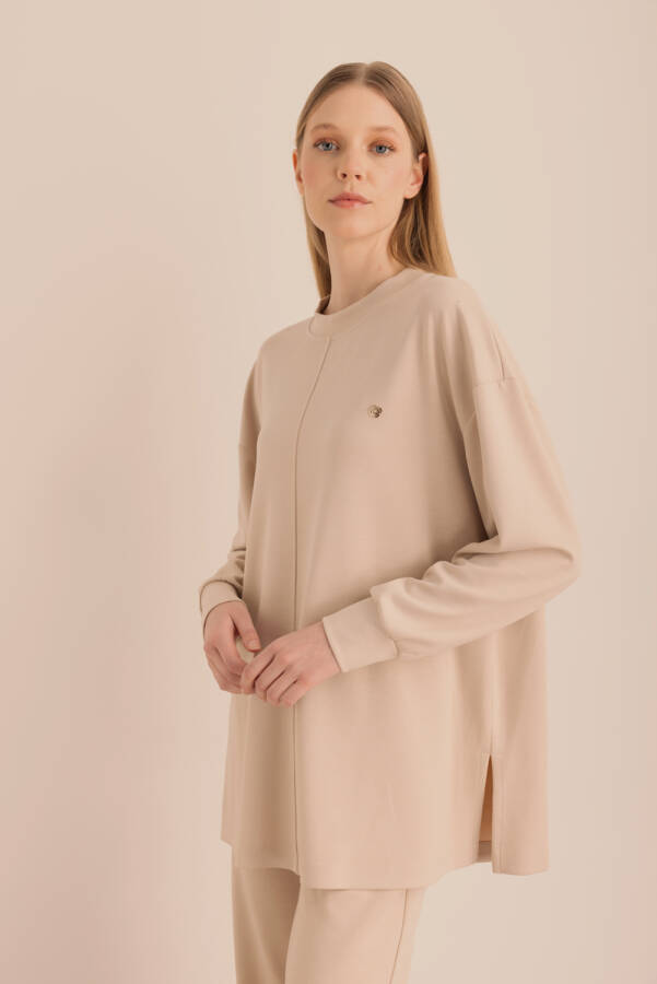 Bej Kup Detaylı Sweatshirt - Aker