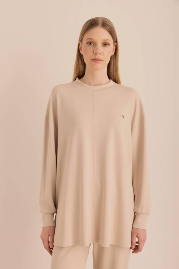 Bej Kup Detaylı Sweatshirt - 5