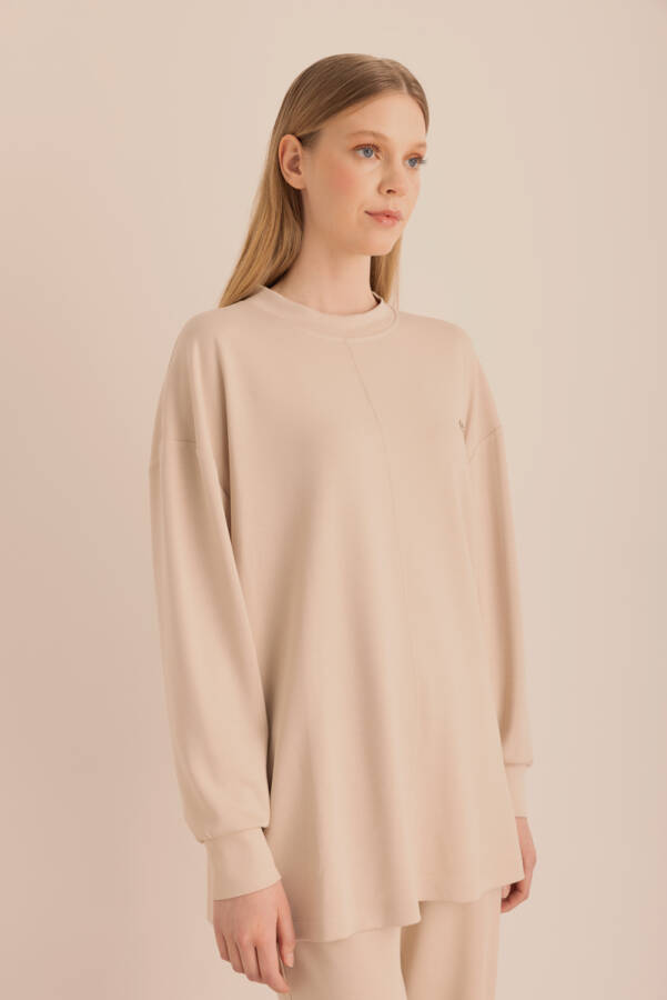 Bej Kup Detaylı Sweatshirt - 6