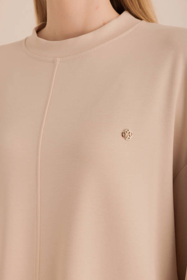 Bej Kup Detaylı Sweatshirt - 3