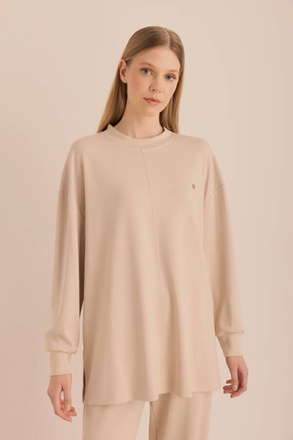 Bej Kup Detaylı Sweatshirt - 4