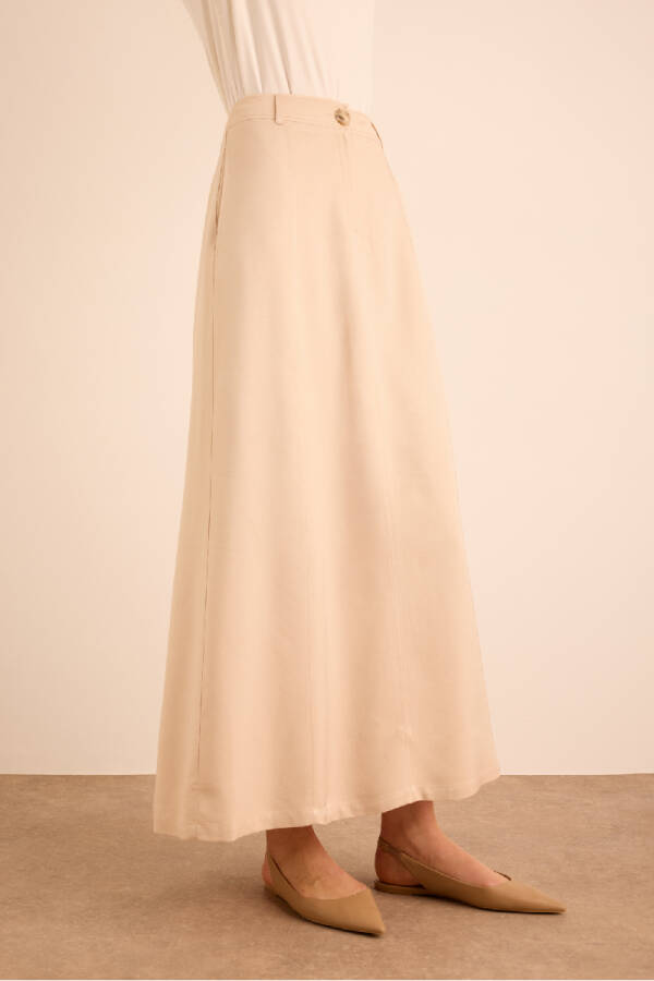 Bej Kup Detaylı Vıscon Keten Karışımlı Etek - 4