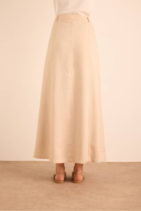 Bej Kup Detaylı Vıscon Keten Karışımlı Etek - 7