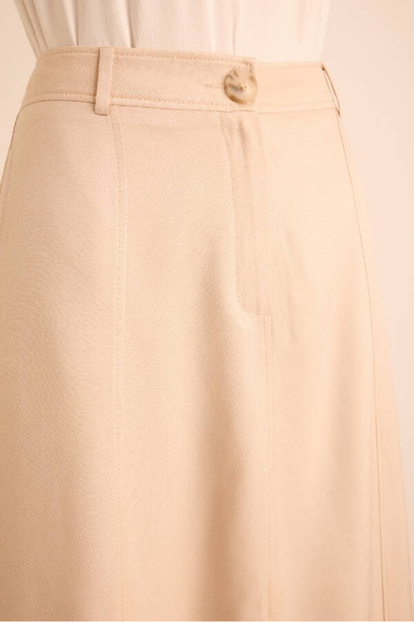 Bej Kup Detaylı Vıscon Keten Karışımlı Etek - 6