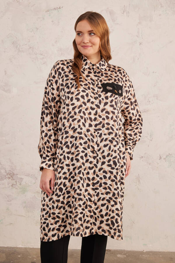 Bej Leopar Desen Rahat Kesim Tunik - 5