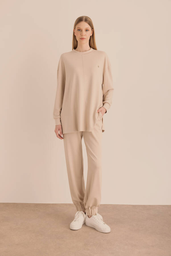 Bej Logo Detaylı Jogger Eşofman Altı - 1