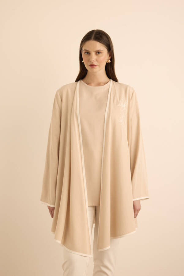Bej Nakış ve Biyeli Tencel Tweenset - 5