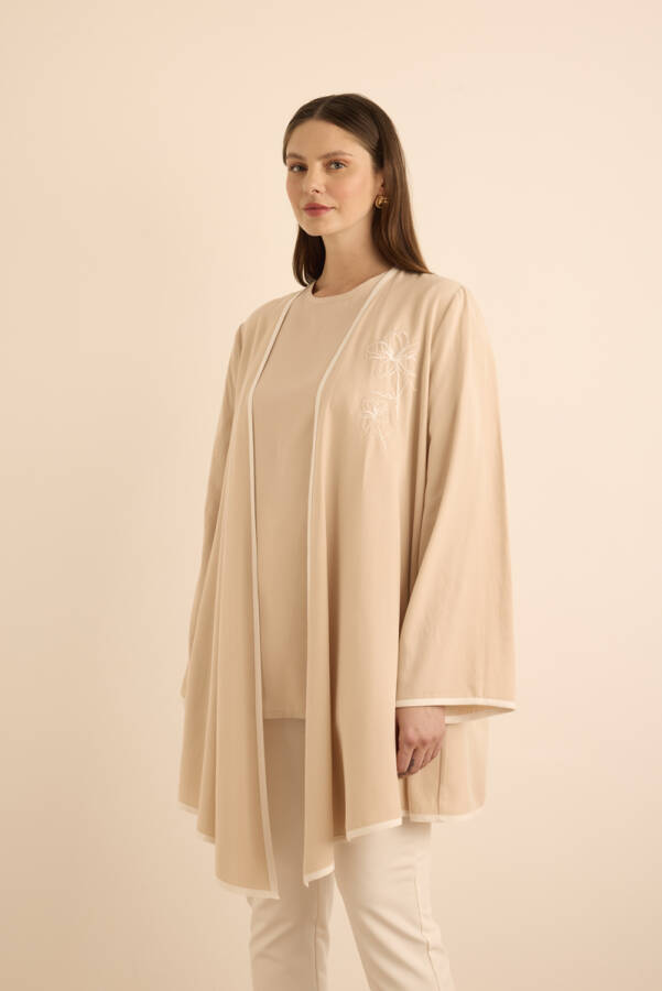 Bej Nakış ve Biyeli Tencel Tweenset - Aker (1)