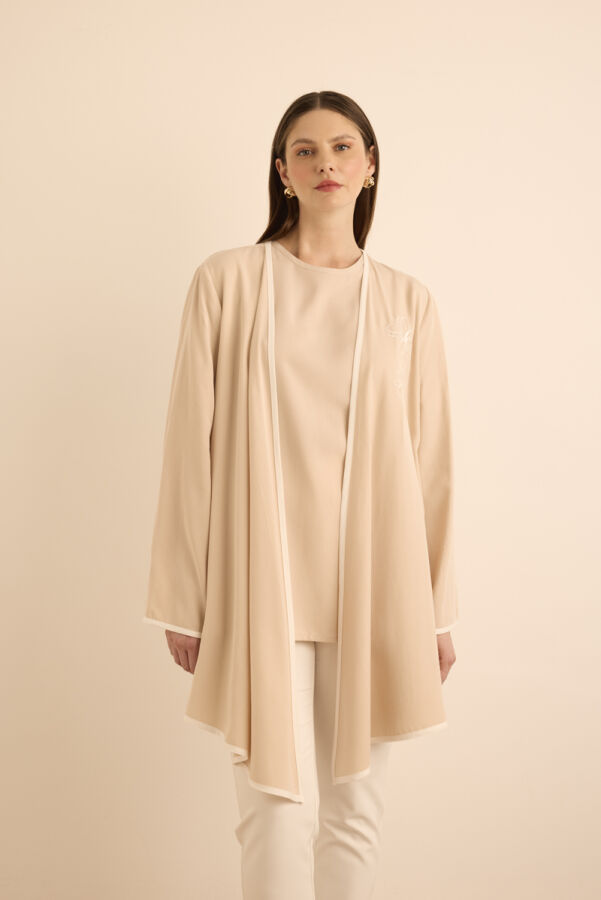 Bej Nakış ve Biyeli Tencel Tweenset - 3