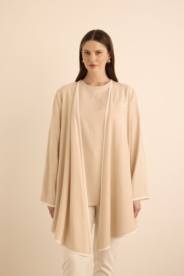 Bej Nakış ve Biyeli Tencel Tweenset - 5