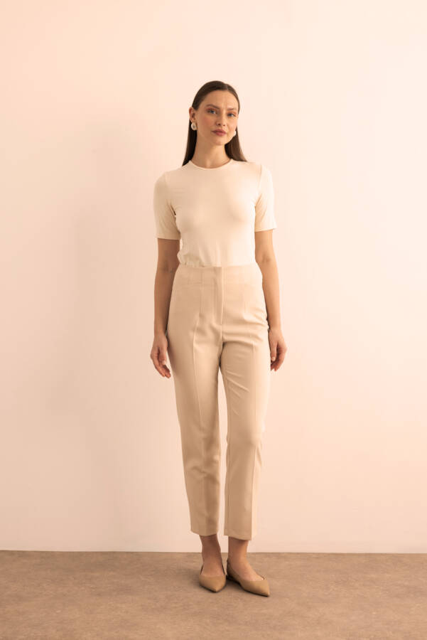 Bej Önü Cep Detaylı Dokuma Pantolon - Aker