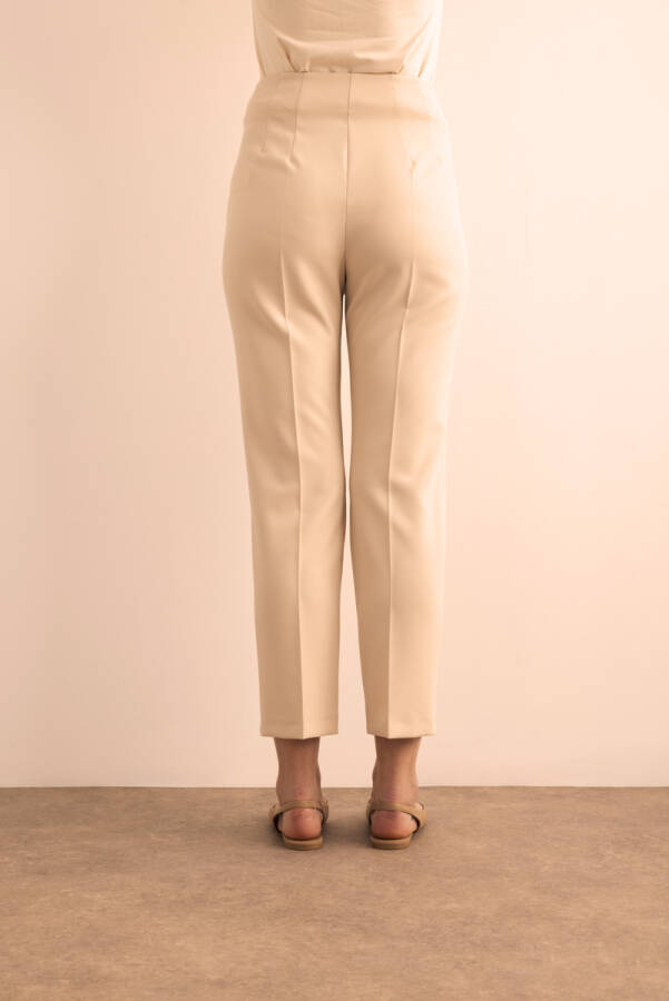 Bej Önü Cep Detaylı Dokuma Pantolon - 6