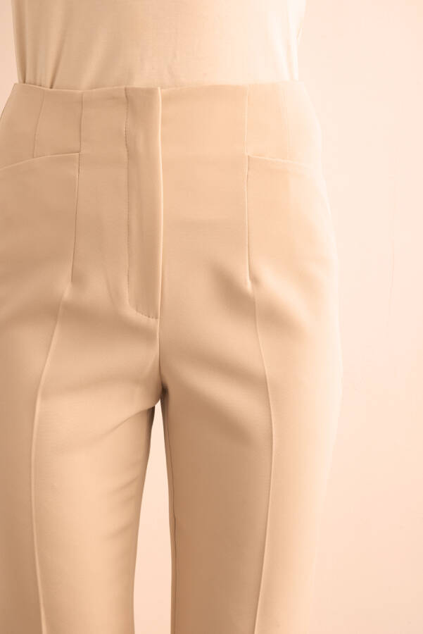 Bej Önü Cep Detaylı Dokuma Pantolon - 5
