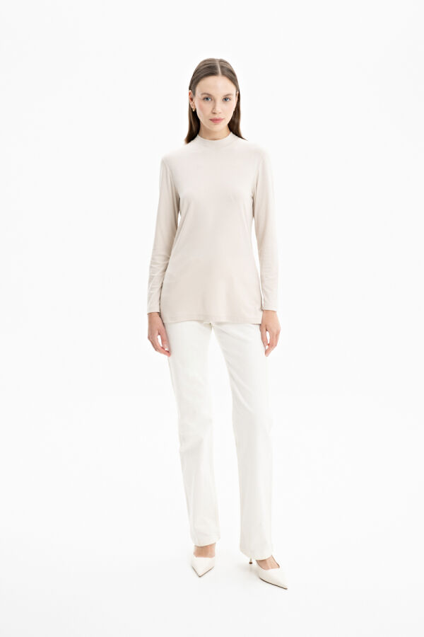 Bej Örme Basic Bluz - Aker
