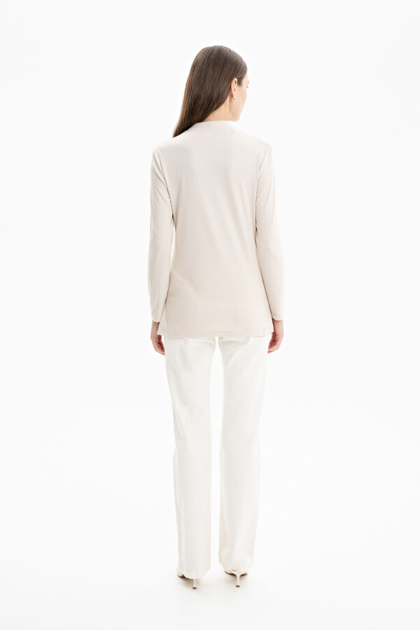 Bej Örme Basic Bluz - 4