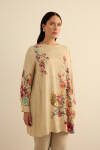 Bej Pano Çiçek Desenli Viscon Tunik - 2