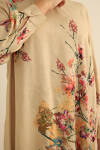 Bej Pano Çiçek Desenli Viscon Tunik - 6