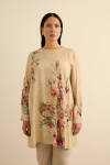 Bej Pano Çiçek Desenli Viscon Tunik - 1