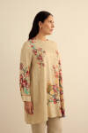 Bej Pano Çiçek Desenli Viscon Tunik - 5