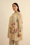 Bej Pano Çiçek Desenli Viscon Tunik - 4