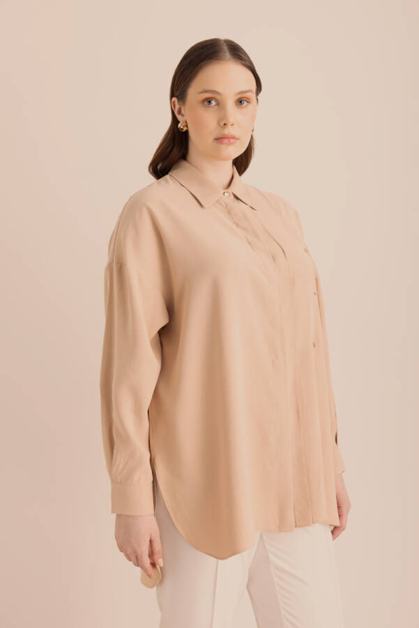 Bej Pileli Metal Logolu Bluz - 6