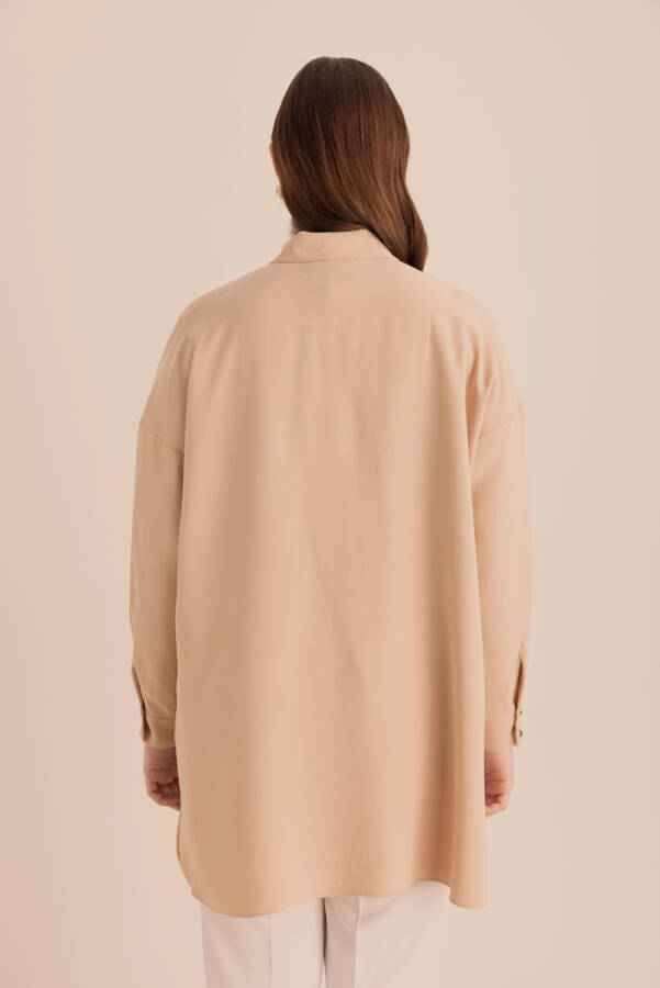 Bej Pileli Metal Logolu Bluz - 6