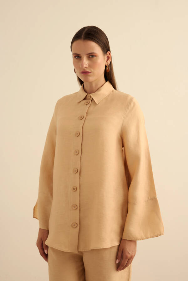 Bej Rahat Form Tencel Keten Tunik - 3