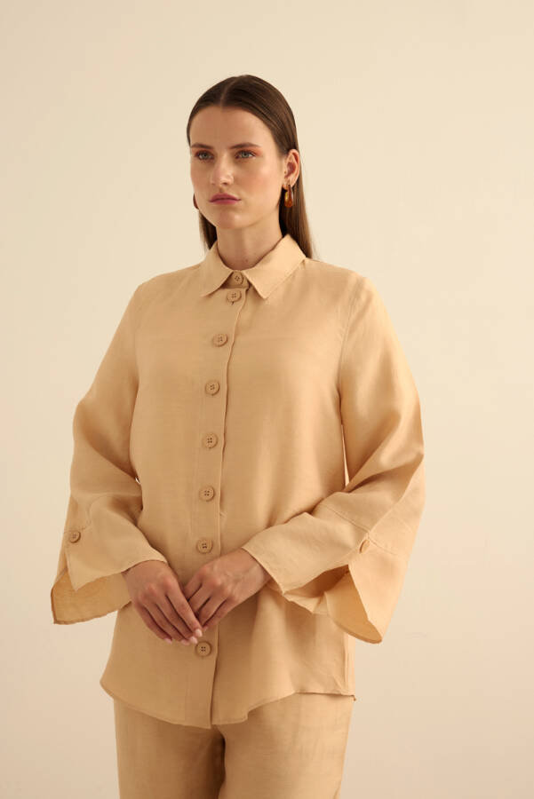 Bej Rahat Form Tencel Keten Tunik - 5