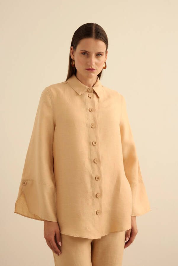 Bej Rahat Form Tencel Keten Tunik - Aker